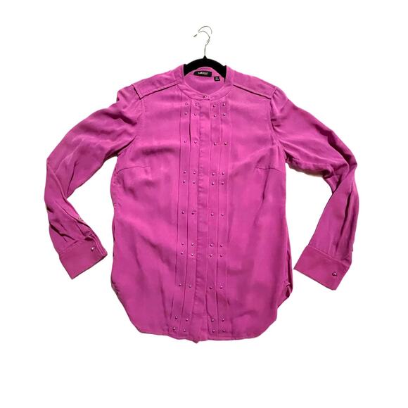 Carlisle Women's 6 Silk Blouse Magenta Silver Stud Button Front Career Top EUC - Picture 3 of 8
